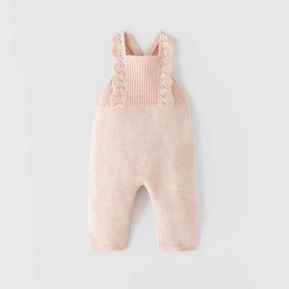 Zara crochet knit overalls pink size 3-6 months